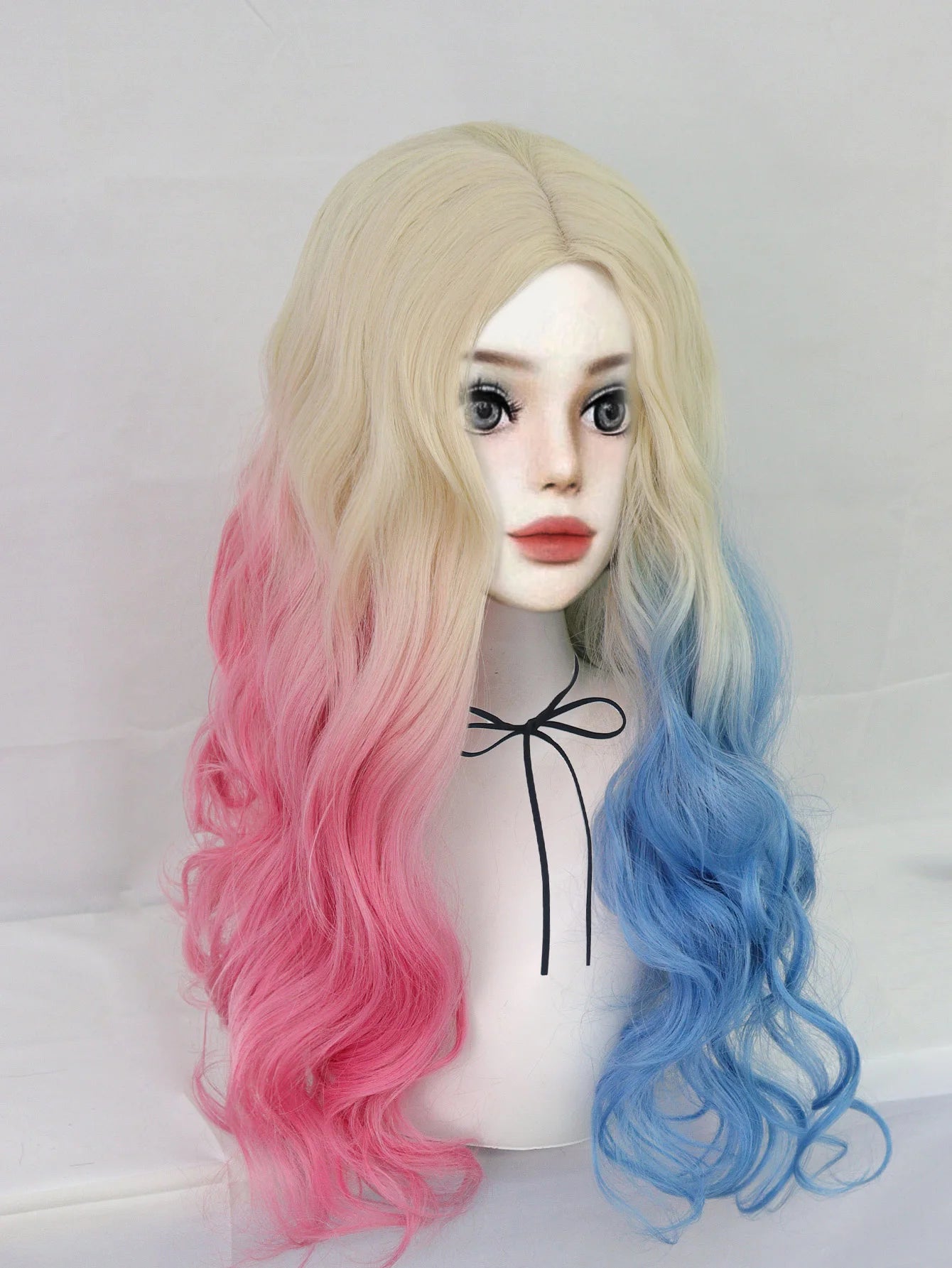 Synthetic Blonde Mixed Blue Pink Suicide Squad Cosplay Wig for Women Halloween Anime Costume Wigs